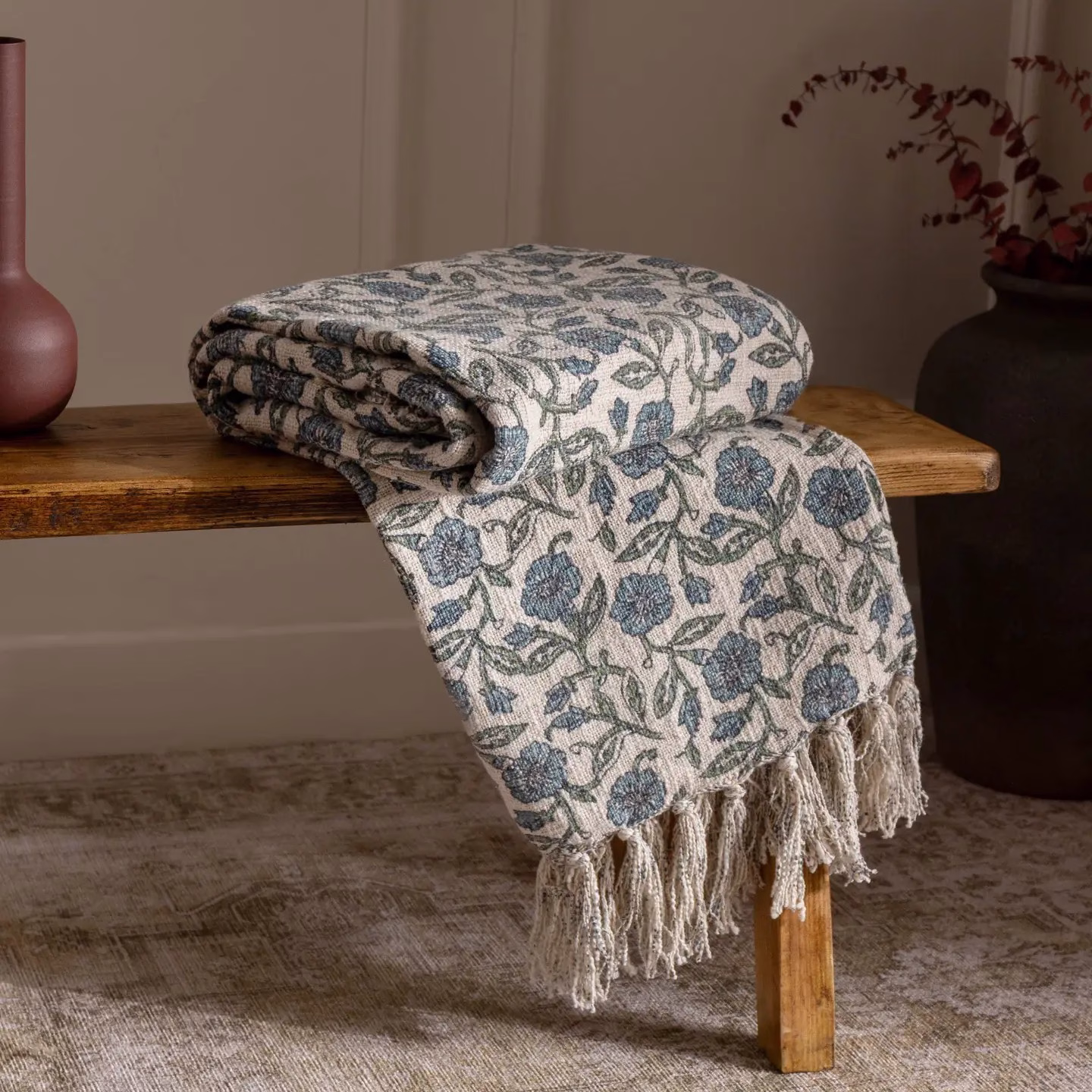 Delphine Printed Cotton Throw Delph Blue