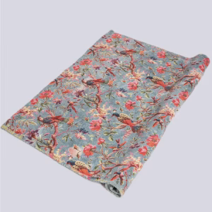 Cotton Velvet Rug (Mineral Blue Birds & Blooms)